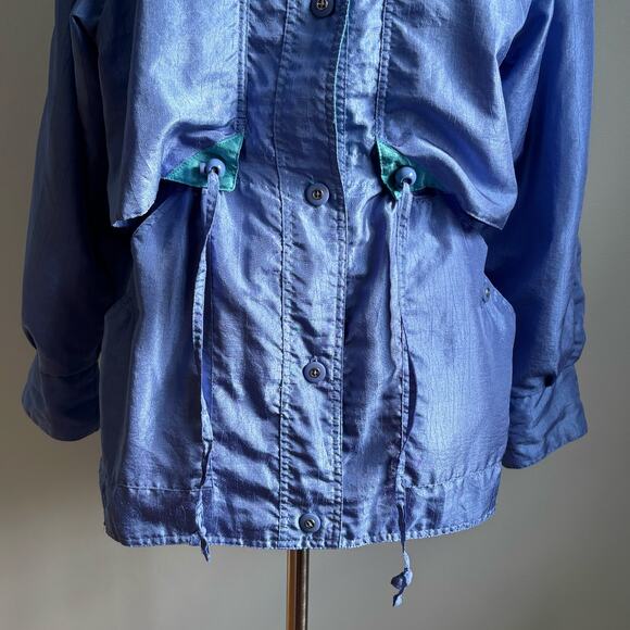 Vintage 80s Mariel Windbreaker Jacket Womens Medium Raincoat Lavender Turquoise - Picture 8 of 13